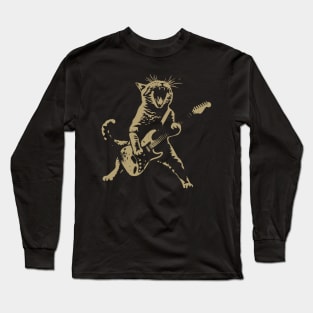 Rock Cat Playing Guitar Shirt Long Sleeve T-Shirt